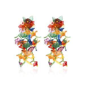 Hand-woven Long Flower Tassel Earrings: Mixed color