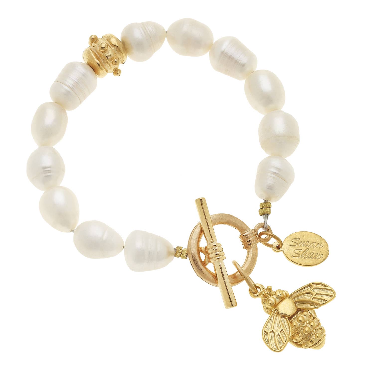 Gold Bee on Genuine Freshwater Pearl Bracelet