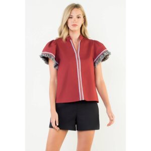 Fringe Detail Short Sleeve Top